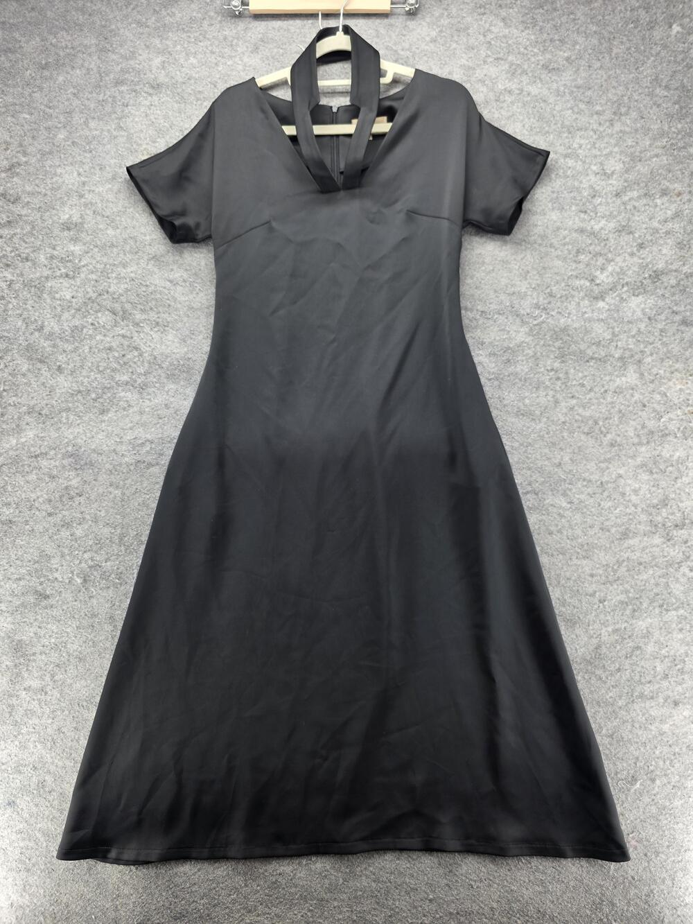 Julia Allert Dress Womens S Black A-Line Midi V-Neck Halter Short Sleeve Party